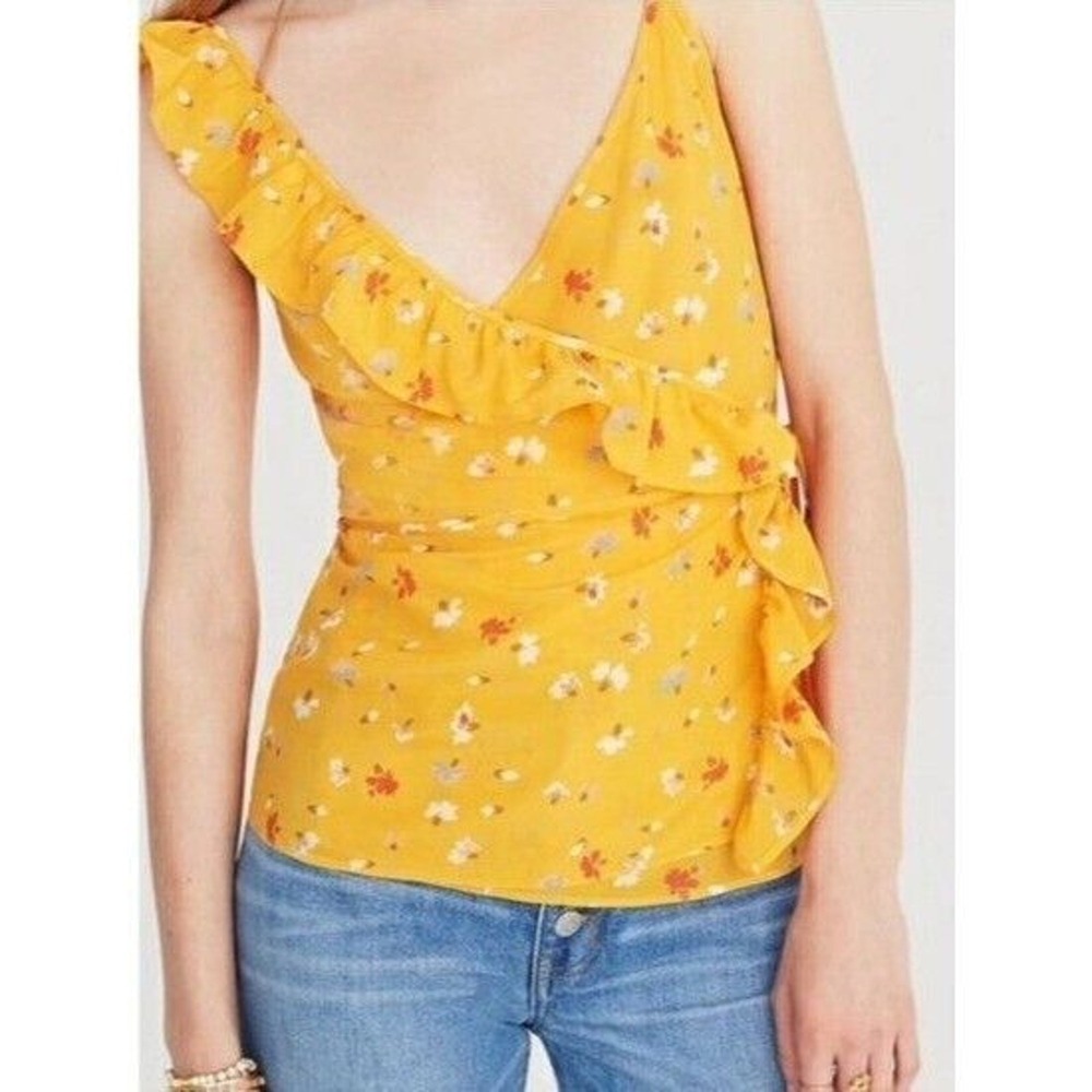 Madewell Wrap Tie Top Womens 0 Floral Wrap Tie Floral Mustard Yellow Silk NWT